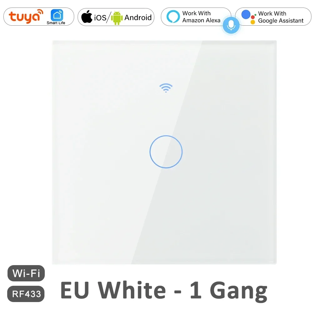 EU Tuya Smart WiFi 2 Weg Touch Wand Schalter Licht UK Alexa Kompatibel RF RF433 Smartlife 110V 220V AC APP Drahtlose Fernbedienung