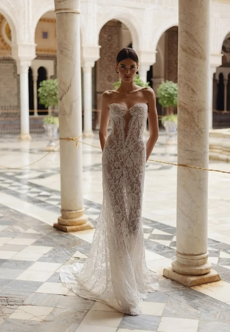 Свадебное платье русалки Кружевное платье Noiva Minimalista Vestidos De Desmontable Dos Piezas Manga Larga Tallas Curvy Elegantes Bodas