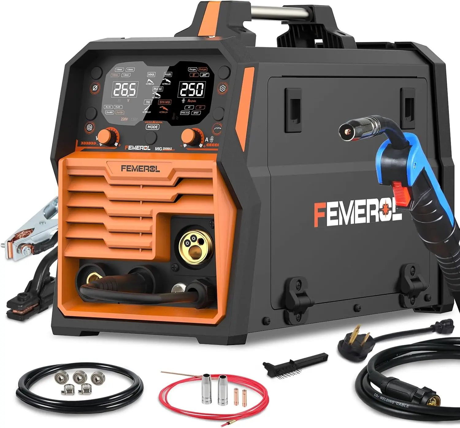 

250A Aluminum Pulsed MIG Welder 7 in 1 Gas MIG Pulse MIG Flux Core Stick Lift TIG Spot Welding Spool Gun Compatible Aluminum
