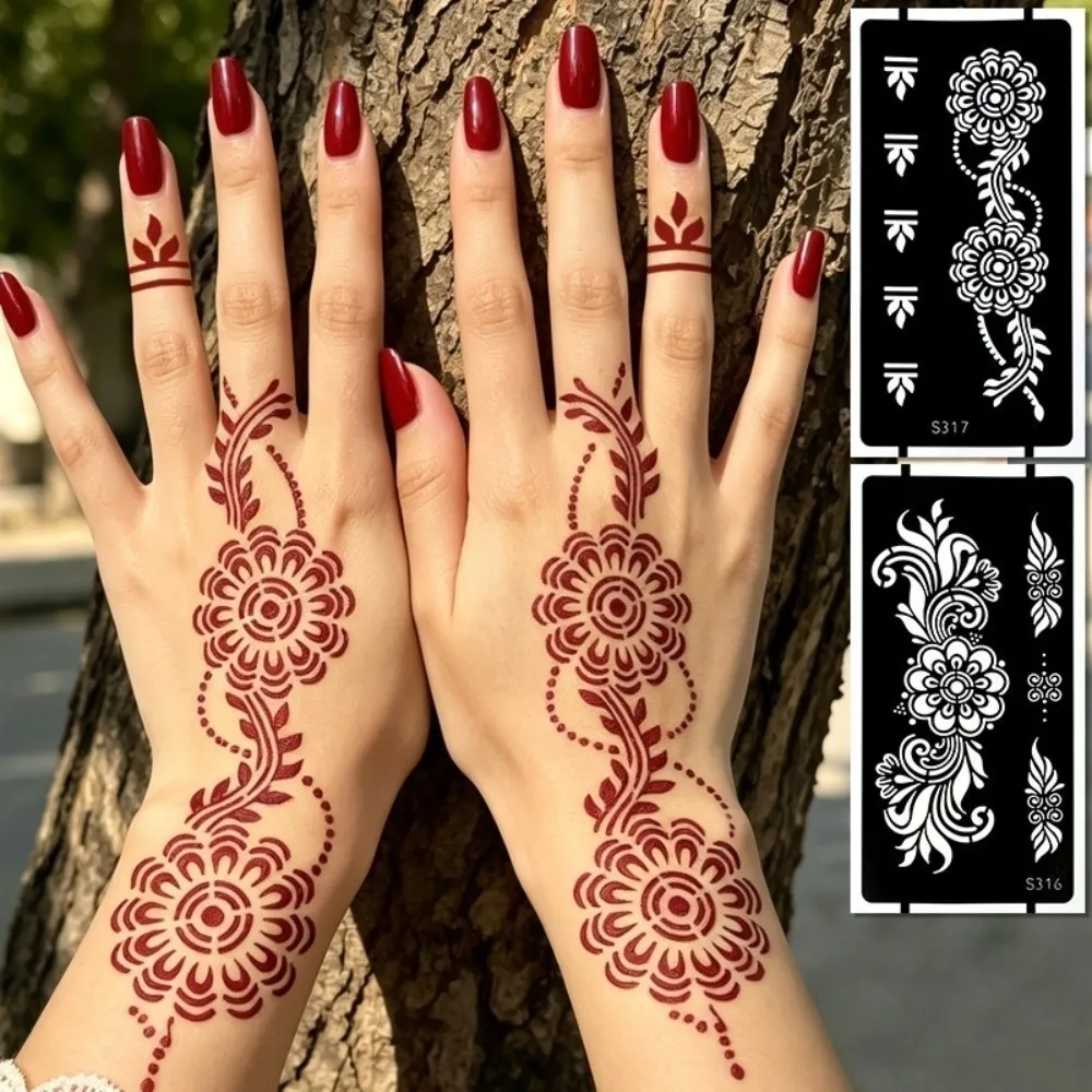 Mehndi Stickers Henna Tattoo Stencil Stickers Legs Arm Wedding Tool Temporary Tattoo Template Waterproof India Flower
