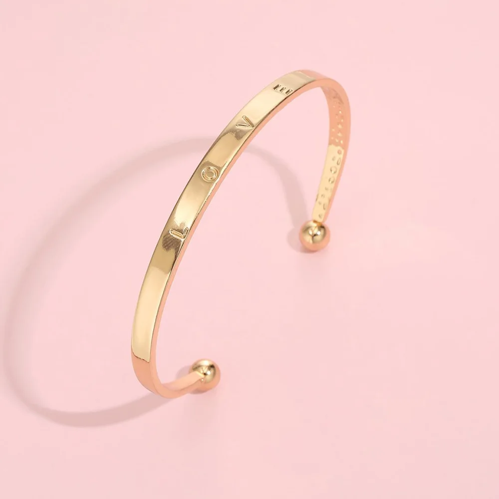 Trend Smooth Letter LOVE Couple Creative Open Cuff Bracelet Bangle for Women Wholesale Accessories Pulseira Pulsera Girl Gift