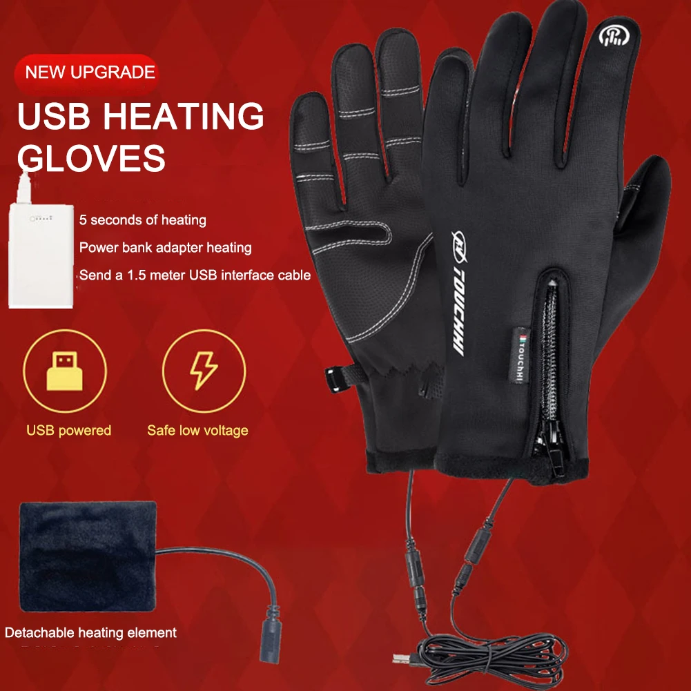 USB Touch Screen Gloves Windproof Heated Gloves Anti-Slip Glove for Cycling Running Driving Hiking Walking for Women Men