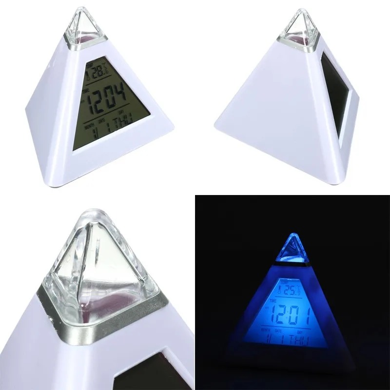 Led منبه رقمي على مدار الساعة الهرم عرض درجة الحرارة الوقت تاريخ متعدد الوظائف ضوء الليل الهادئ غرفة نوم مكتب سطح المكتب على مدار الساعة