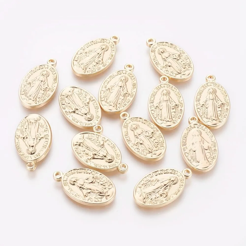 4Pcs Oval Women Shape Pendants 21x12x2mm Real 18K Gold Plated Brass Coin Pendants Vintage Textured Medallion Coin Charms