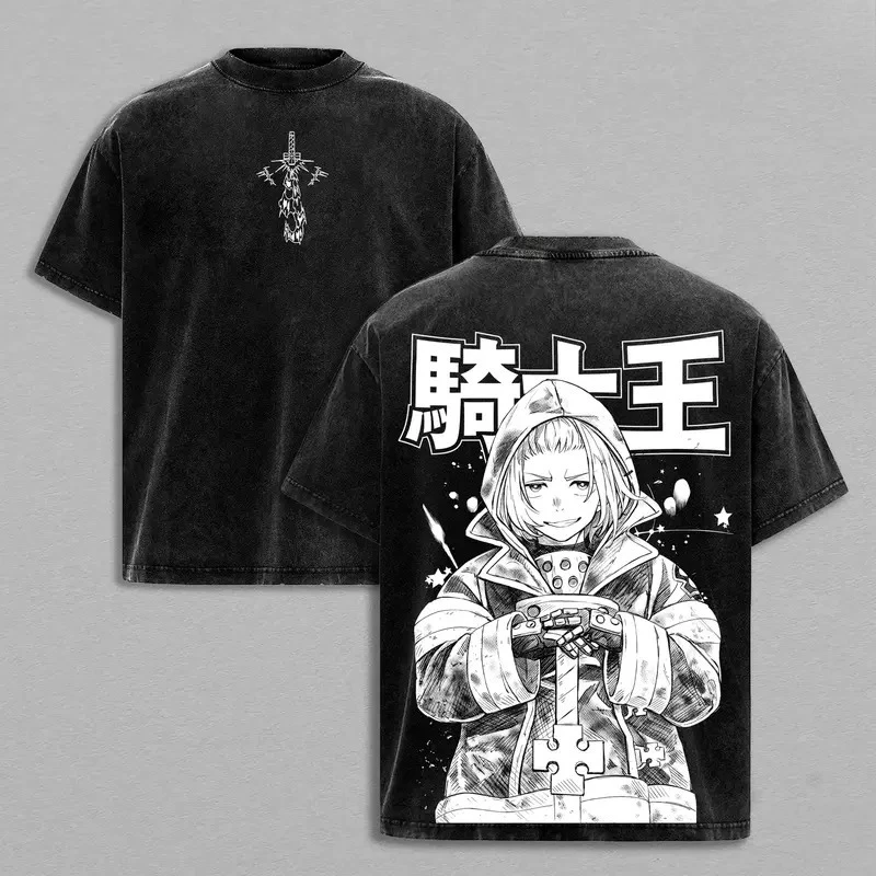 Boyle Arthur Printed Tee Anime Fire Force Clothing Men Women Retro Washed T-shirts Oversized Tshirt Harajuku Male Cotton T Shirt