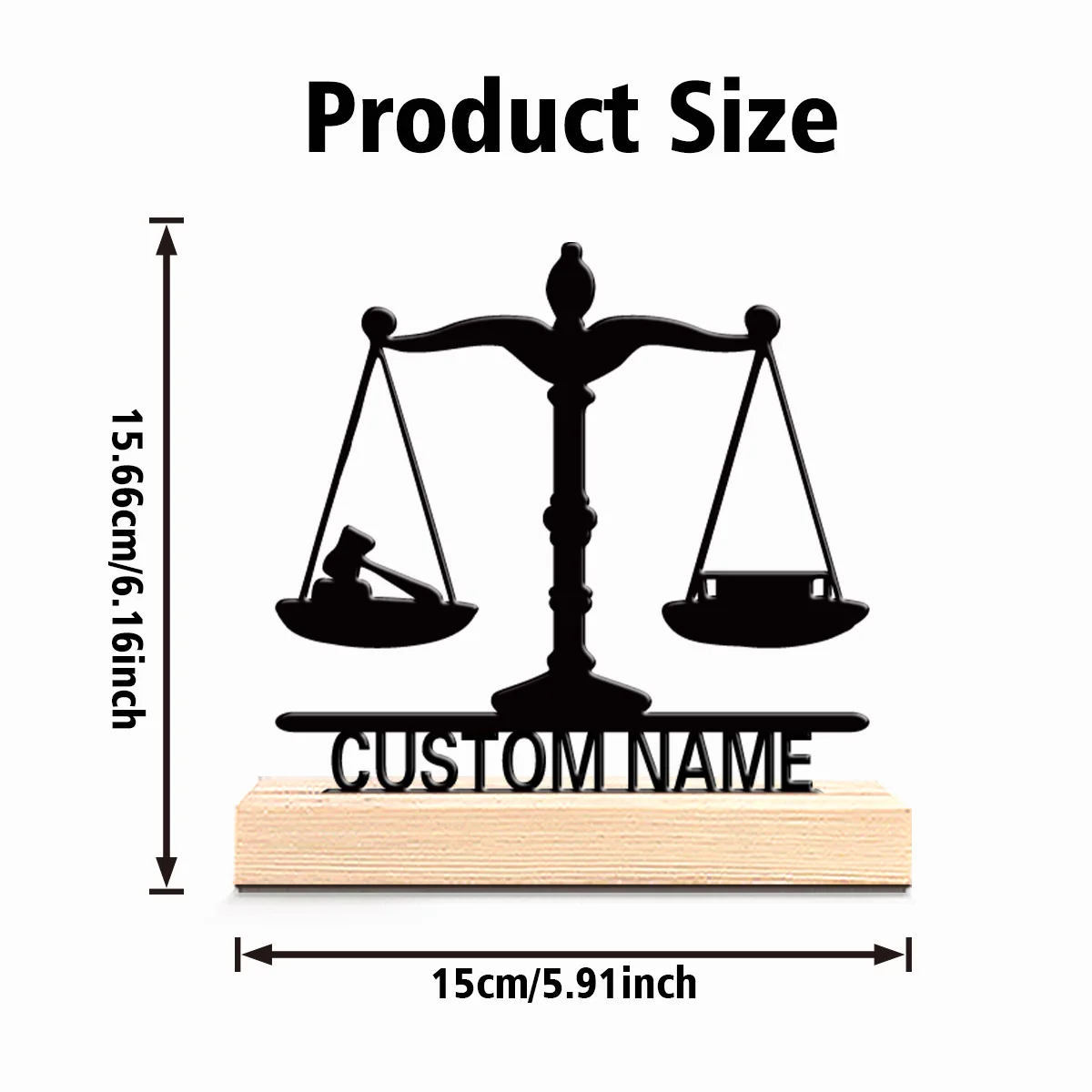 1pc Thriller Personalized Custom Justice Scale Metal Statues Desktop Sculpture With Wooden Base, Suitable For Offices, Bedrooms