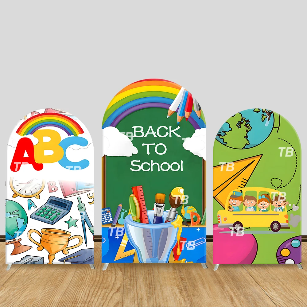 

Back to School Arch Backdrop Cover School Supplies Rainbow Theme Kids Party Decor Photo Booth Supplies