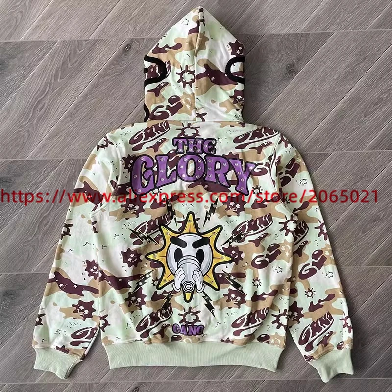 Camouflage Cardigan Glo Gang The Glory Full Zip Hoodie Men Women 1:1 Best Quality Vintage White Oversize Hooded