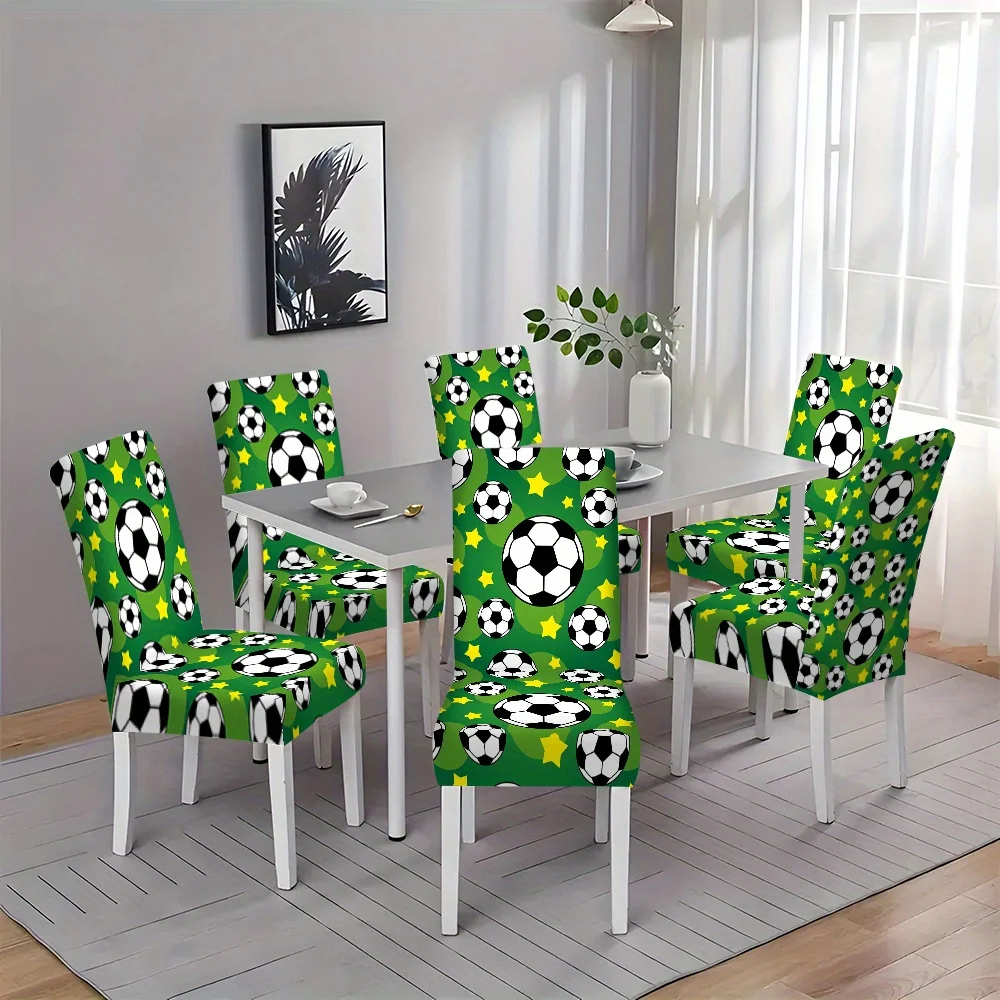 2024 New Soccer & Star Print Elastic Chair Cover, Summer Outdoor/Indoor Universal, Washable Anti - Slip Fur