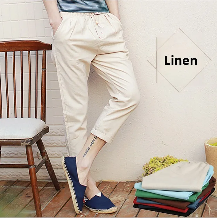 

Men's Casual Cotton Harajuku Style Small Footed Eighteen Pants Spring Summer Slim Fit Youth Student Trendy White Nine Parts