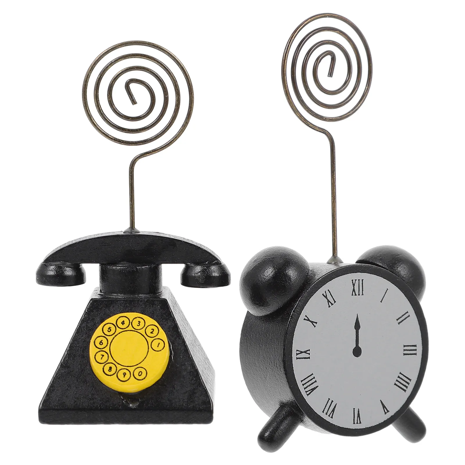 2Pcs Photo Clip Multi-Function Note Holder Retro Style Clock Telephone Shape Table Card Holder Desktop Memo Stand Party