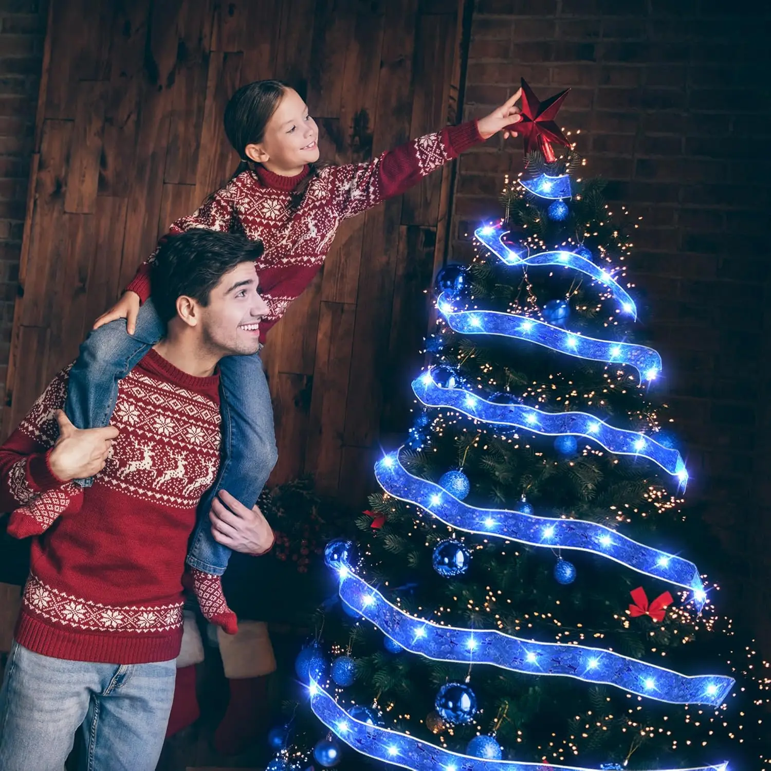 زينة عيد الميلاد أضواء شريط شجرة عيد الميلاد LED مع أضواء سلسلة الجنية التي تعمل بالبطارية مع ديكور شجرة عيد الميلاد