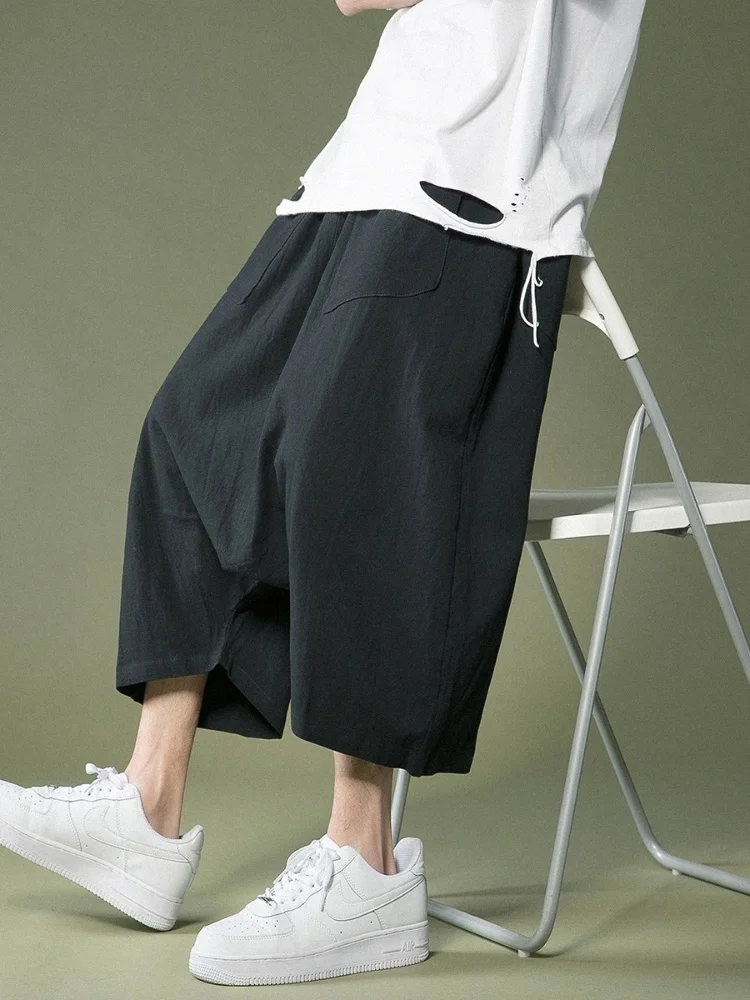 

Loose Cotton Linen Seven-Foot Pants Men's Summer Thin Wide Waist Carrot-aped Casual Trousers Faionable Loose Fit Trousers