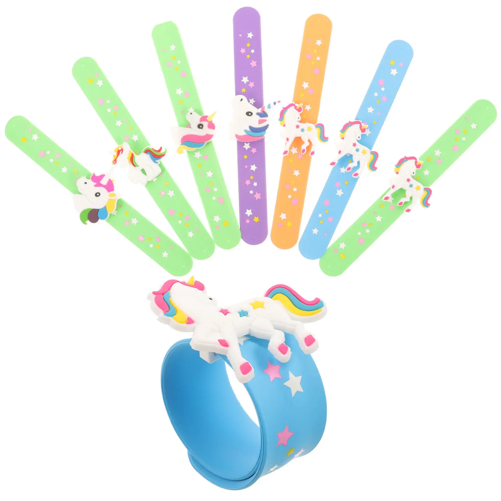 

Набор из 8 силиконовых браслетов-слэпов с рисунком единорога, сувениры для вечеринок, подарки на день рождения, награды для детей, забавные подарки в пакетиках