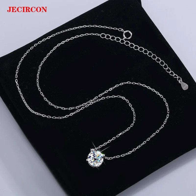 

Ожерелье из стерлингового серебра JECIRCON S925, классический кулон из муассанита круглой огранки, 1/2 карата, 6 вариантов цвета, яркий и модный блеск