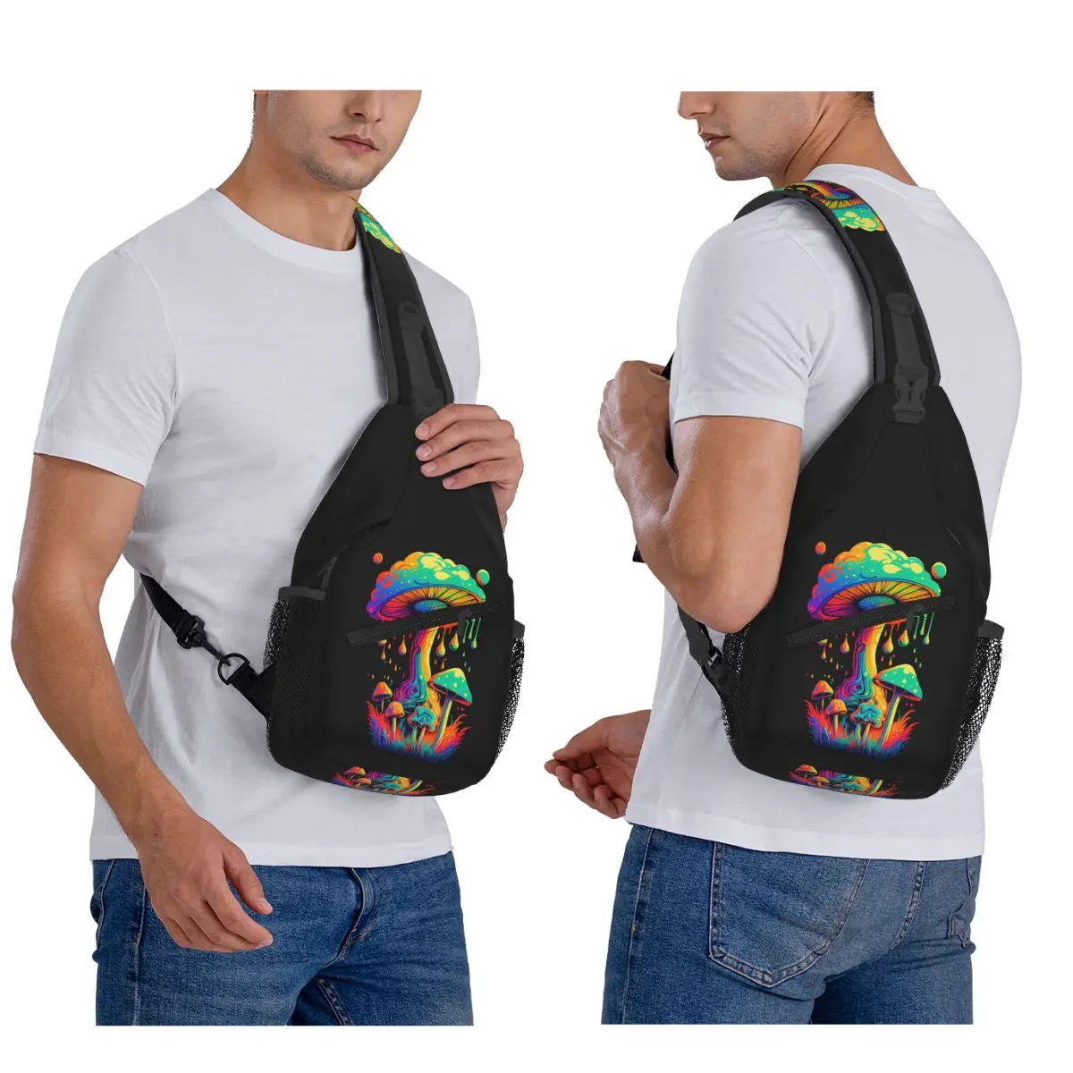 Mystical Fungi Magic Mushroom Psychedelic Trippy Hippie Chest Bag Men Sling Crossbody Backpack Chest Bag Daypack Shoulder Bag