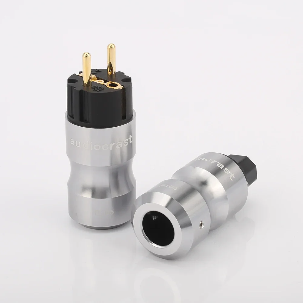 HI-End 24K Gold Plated มาตรฐานยุโรปชาย Mains AC EU ปลั๊กเสียง HIFI ยุโรป Famale แหล่งจ่ายไฟซ็อกเก็ต