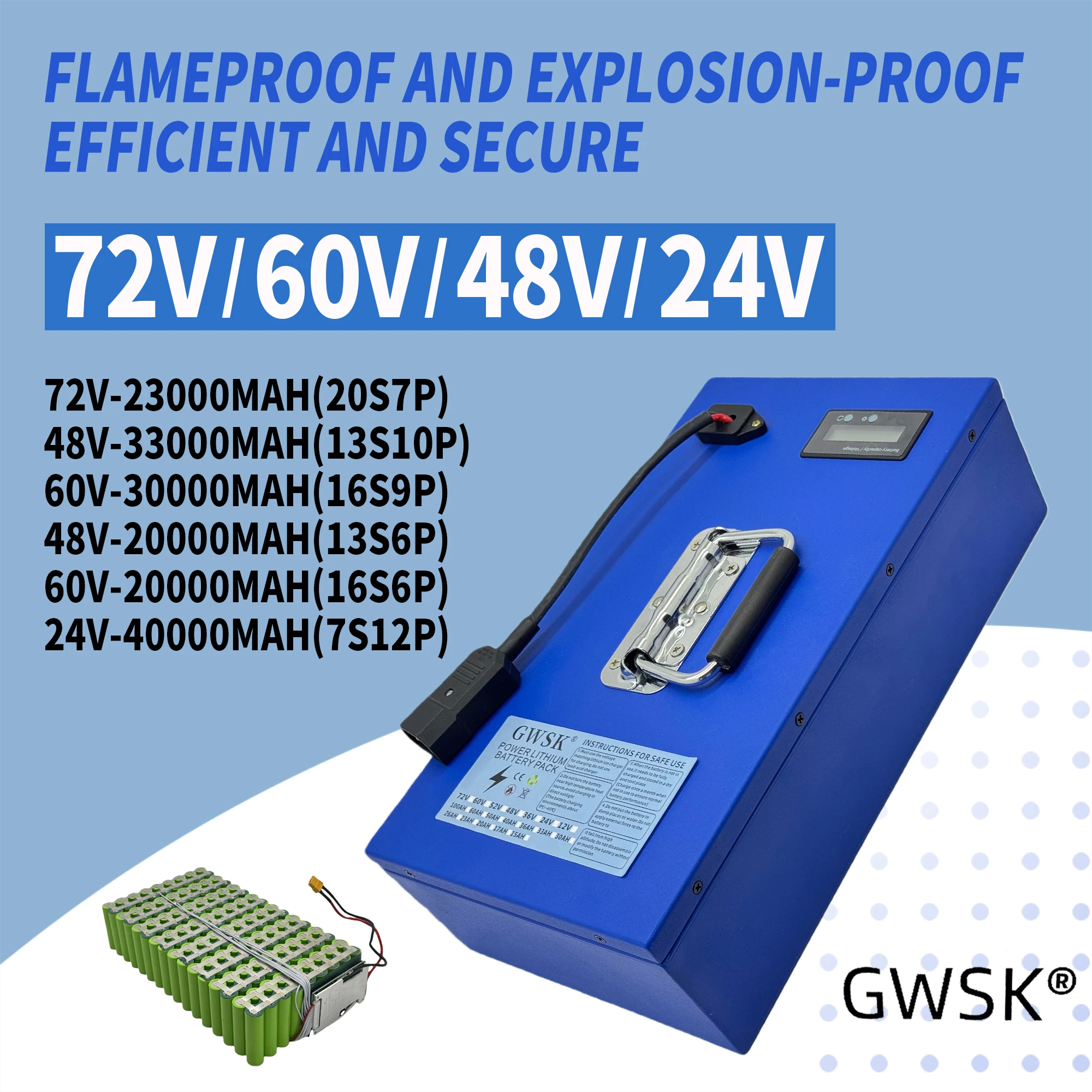 

Air express 72V60V48V24V new full capacity power supply 18650 lithium battery, 100% real capacity, suitable for 250-3000W