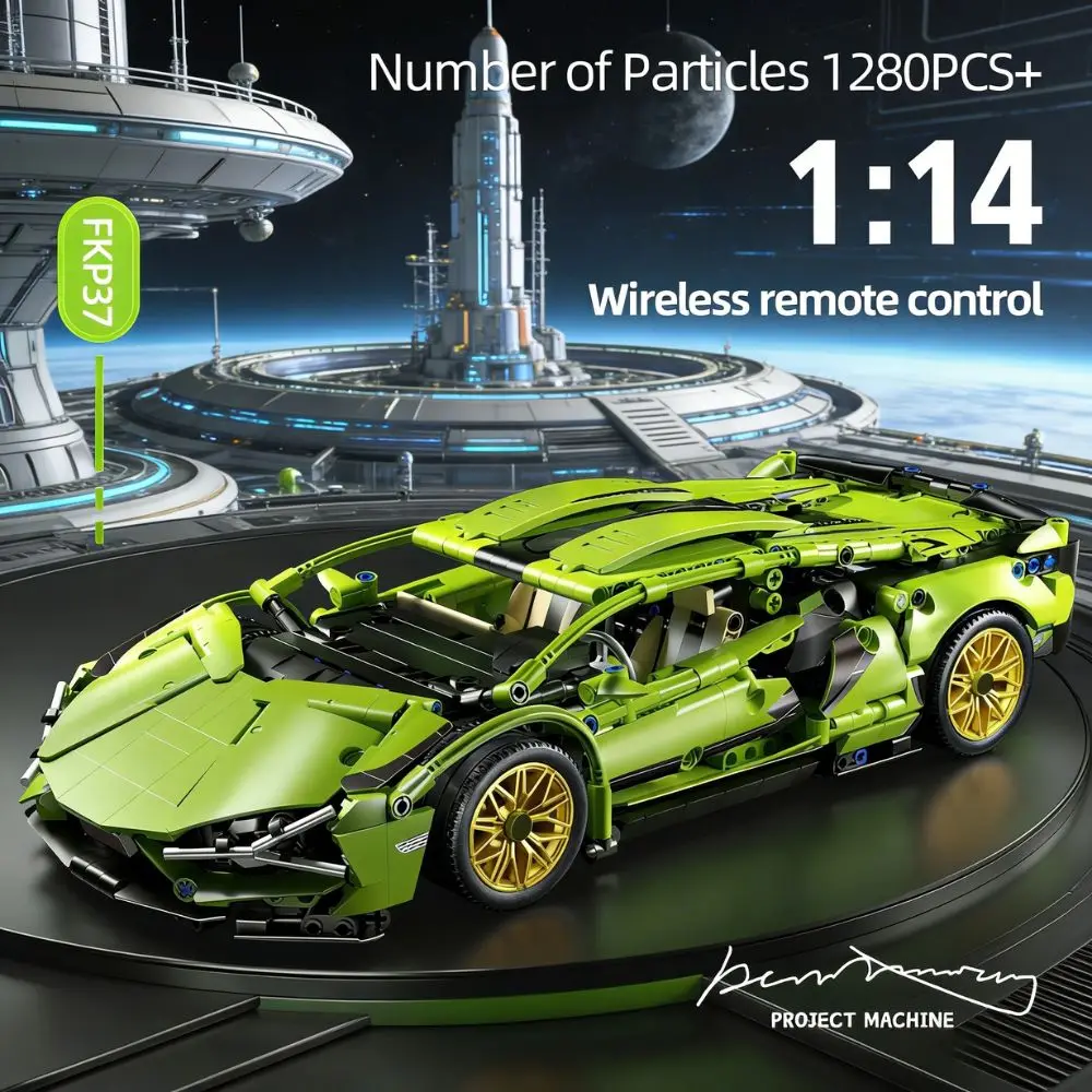 

Конструктор KAVOWORLD 1:14, зеленый гоночный суперкар, 1280+ деталей, механическая STEM-игрушка для самостоятельной сборки, подарок на день рождения, декор для дома