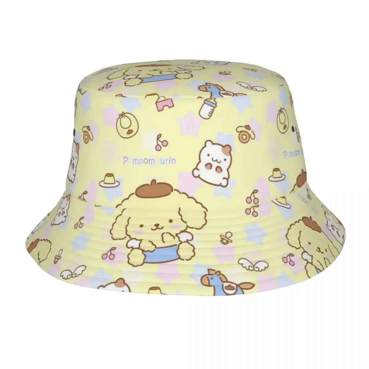 Trendy Pom Pom Purin Cartoon Bucket Hat Girl Packable Outdoor Sport Fishing Cap Summer Beach Vacation Getaway Headwear Bob Hat