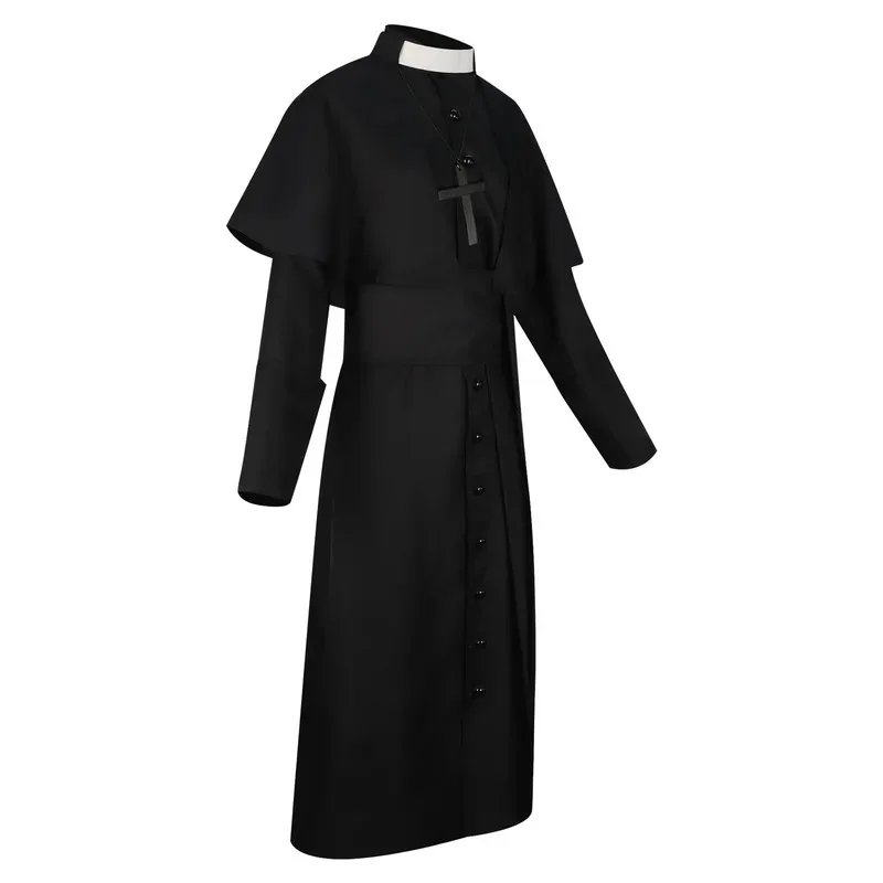 

COSda@Men's Tunic Costume Black Medieval Monk Priest Renaissance Cosplay with Cross NecklaceCOSda@