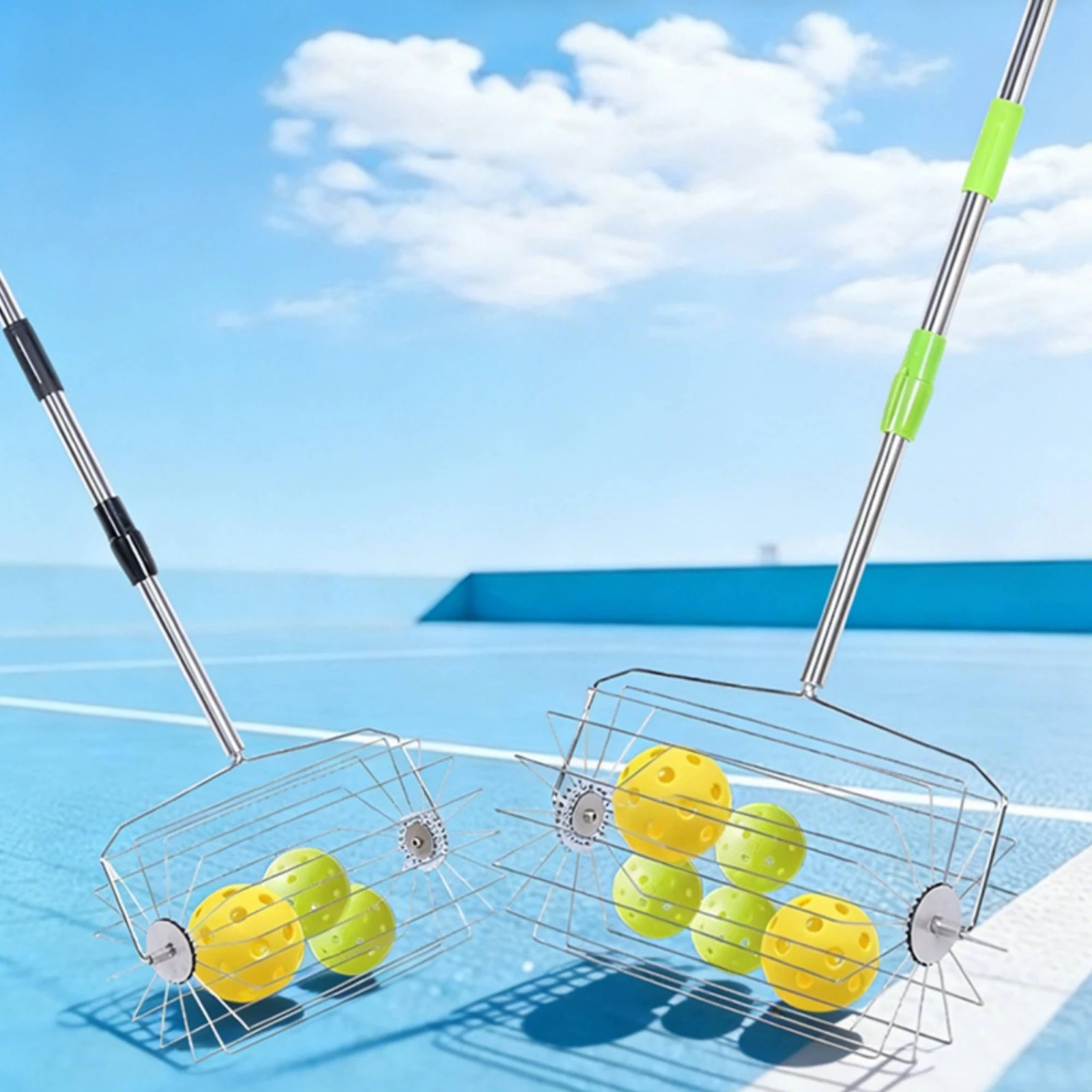 Adjustable Pickleball Picker Portable Pickleball Ball Picker Rolling Ball Collector No Need to Bend over Sports Equipment