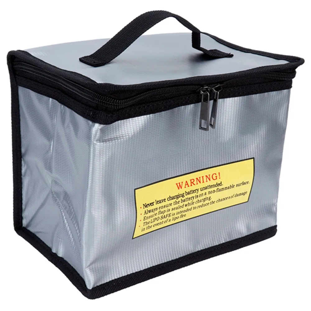 Silver Zipper Stereo Fireproof Lithium Battery Safety Bag Flame Retardant Battery Charging Storage Bag