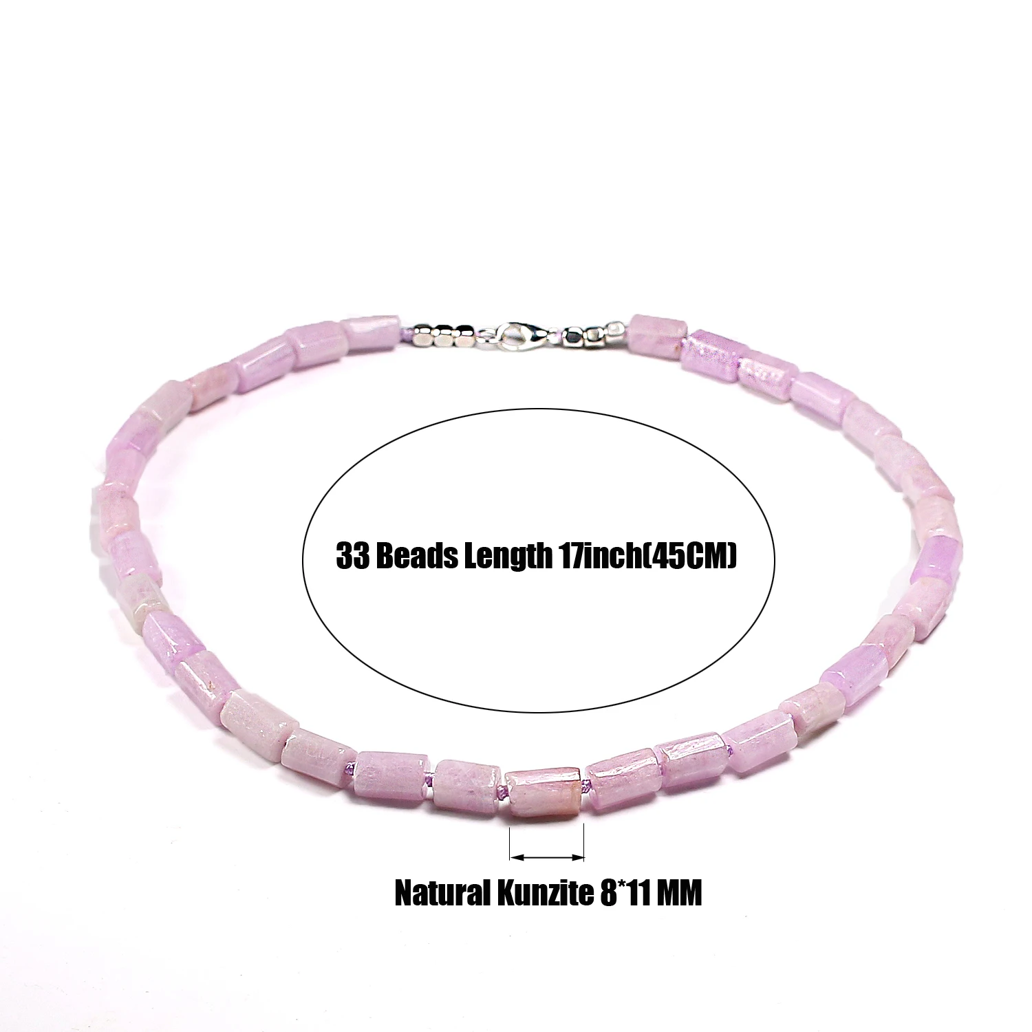 Fashion Natural Geometric Kunzite Stone Beads Necklace for Women Cylinder Gem 33 Beads Knotted Crystal Healt Gift 17 Inch