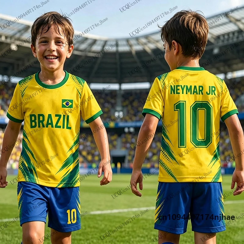 2 Piece Outfit Children Tracksuit Neymar #10 Print T-Shirt+Shorts Set Football Jersey Brazil Fans Suit Sports Kids/Adult Clothes