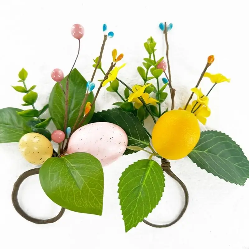 Easter Themed Simulated Green Grass Napkin Rings With Silk And Colorful Eggs For Festival Table Decoration