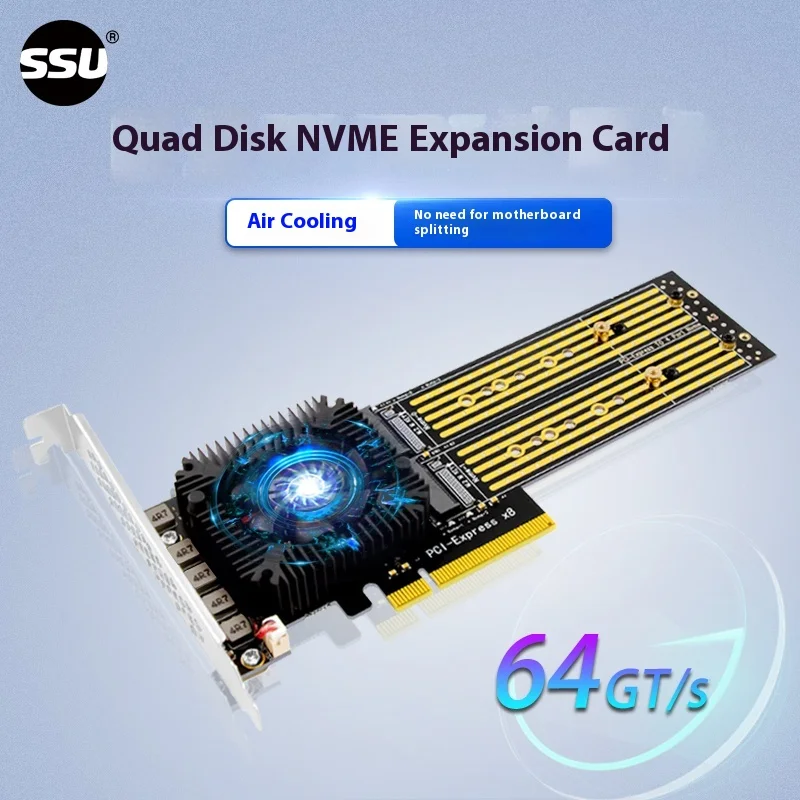 

PCI-E X8 to four-port NVMe expansion card M.2 SSD to Pcie splitting-free 4-port array adapter card