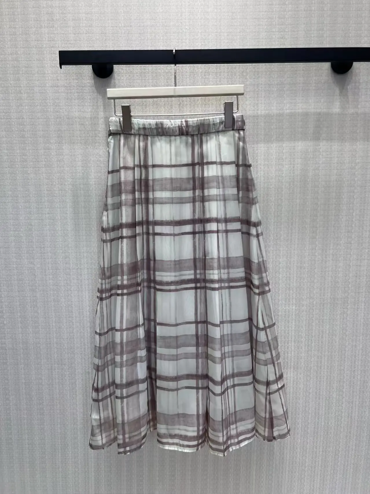 Early autumn women's new plaid dyed high waisted pleated hanging mid length half skirt women's half skirt