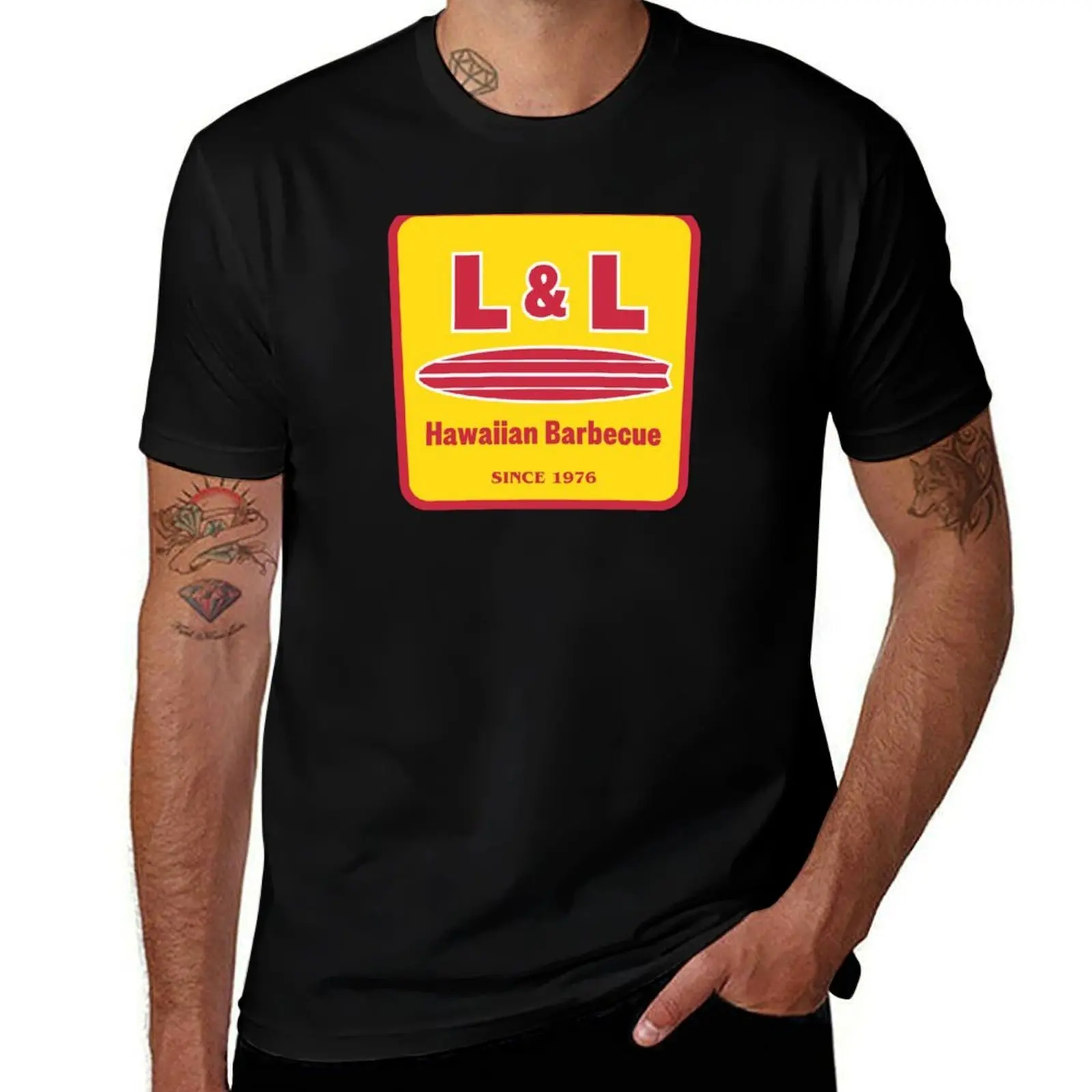 L&L Hawaiian Barbecue Resto T-Shirt Basic Solid Color Short Sleeve Cotton Top T-Shirt