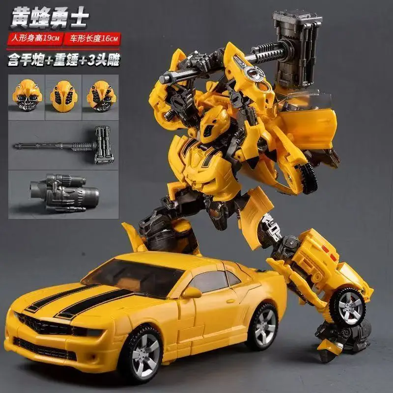 Bumblebee Warrior Deformation Robot Action Figure 2-In-1 Yellow Sports Car Mode 19Cm with Heavy Hammer Hand Cannon 3 Replaceable