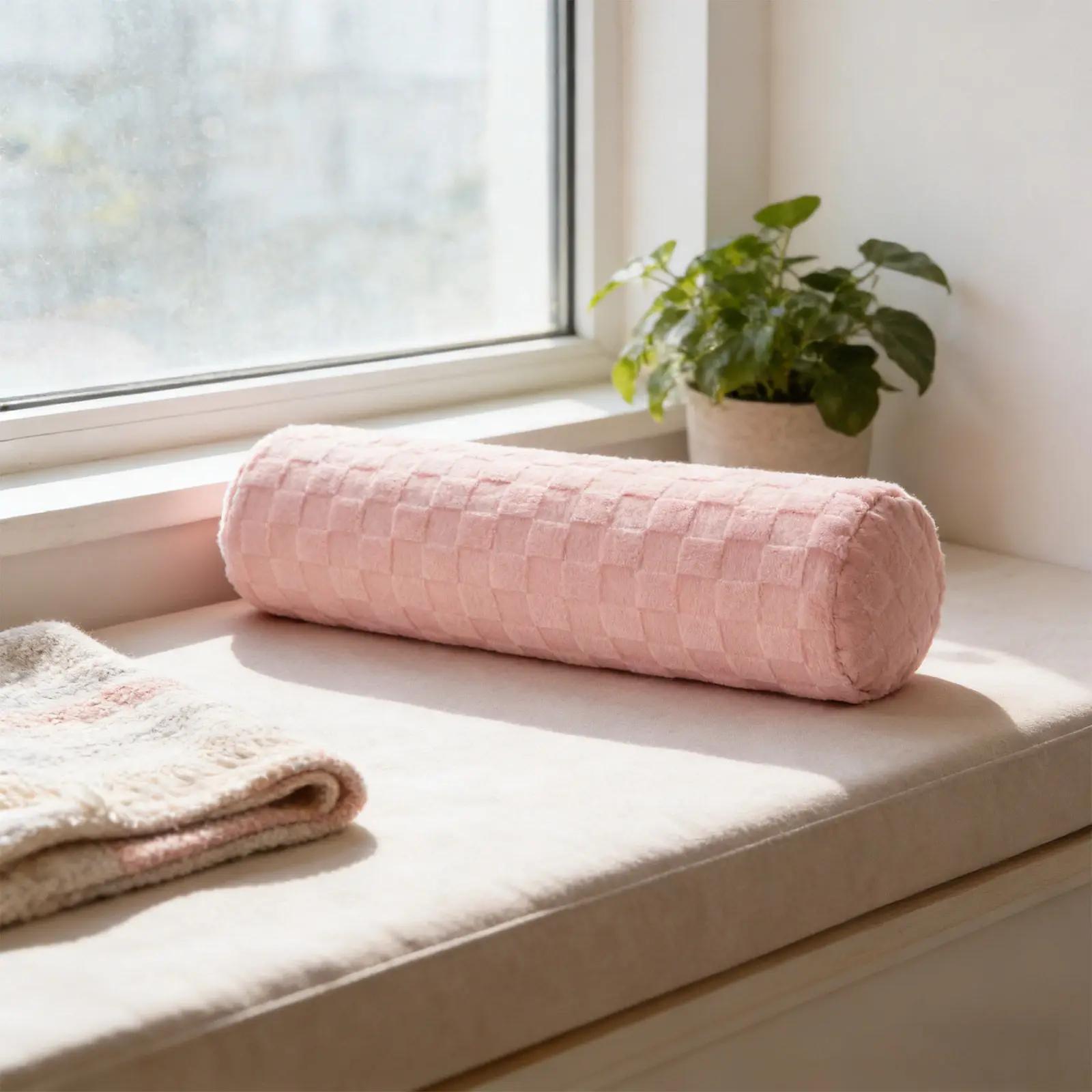Cylindrical Bolster Pillow Case Round Cylinder Pillow Cover Flannel Neck Roll Pillowcase Cover for Bedroom Office Sleeping