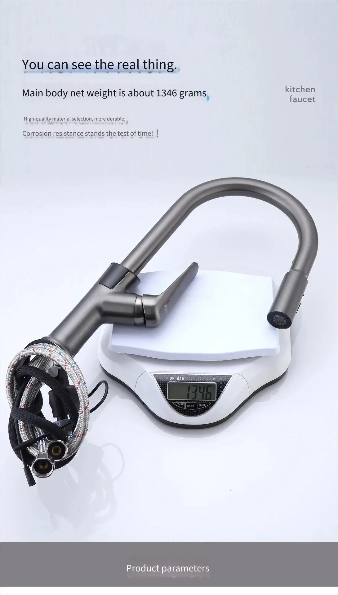 

Выдвижной кухонный смеситель с цифровым дисплеем, серый, латунный, с защитой от брызг, для раковины, подача горячей и холодной воды