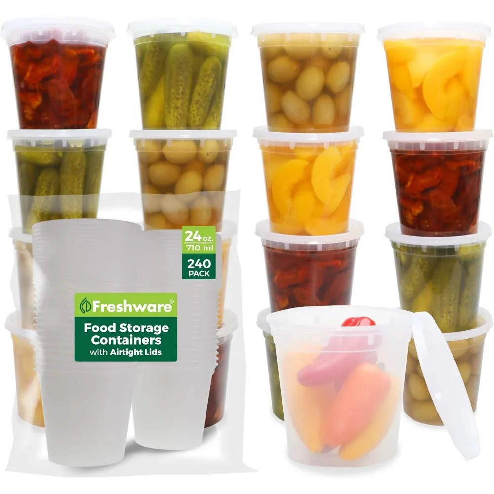 

240-Piece 24 oz Plastic Food Storage Containers with Lids, BPA-Free, Leakproof, Microwave/Dishwasher/Freezer Safe
