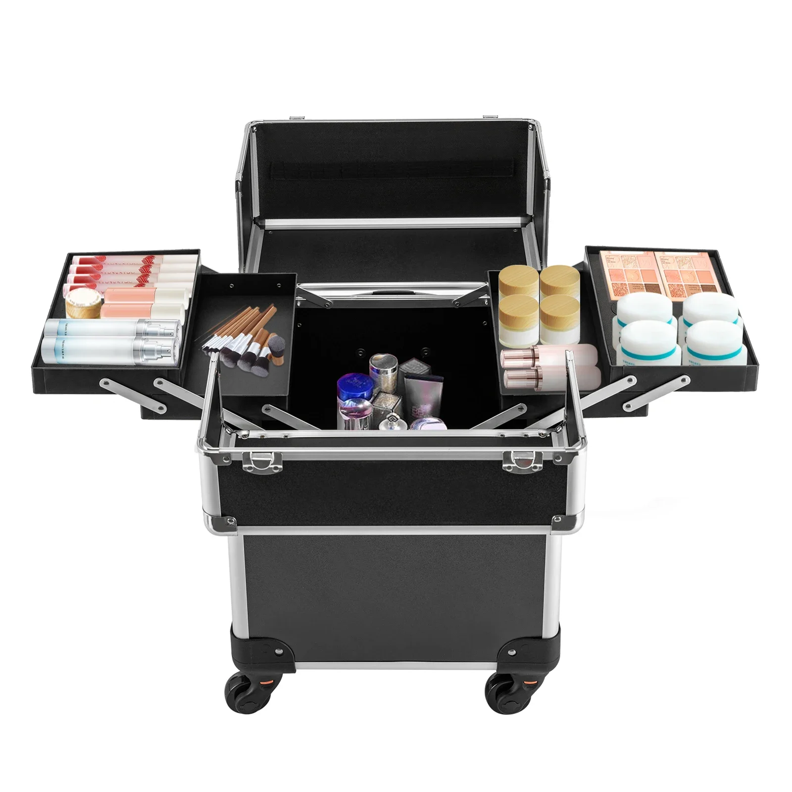 Rolling Makeup Train Case Large Cosmetic Trolley Organized Cosmetics Makeup Beauty Nail Salon Hairdresser Trolley Case