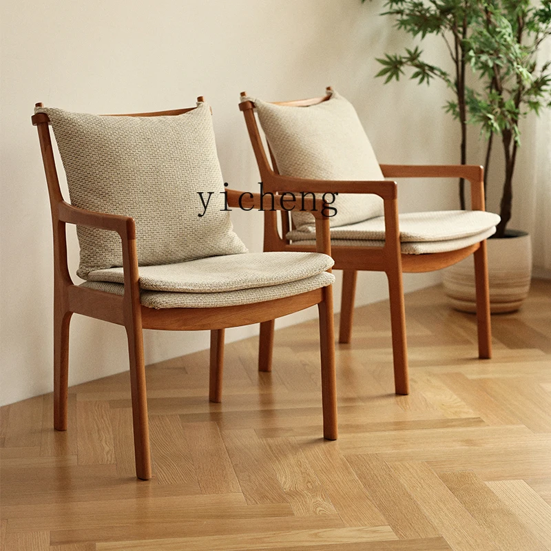 H3-27 Nordic Solid Wood Oak Dining Chair Soft Bag Fabric Back Chair Armrest Desk Chair
