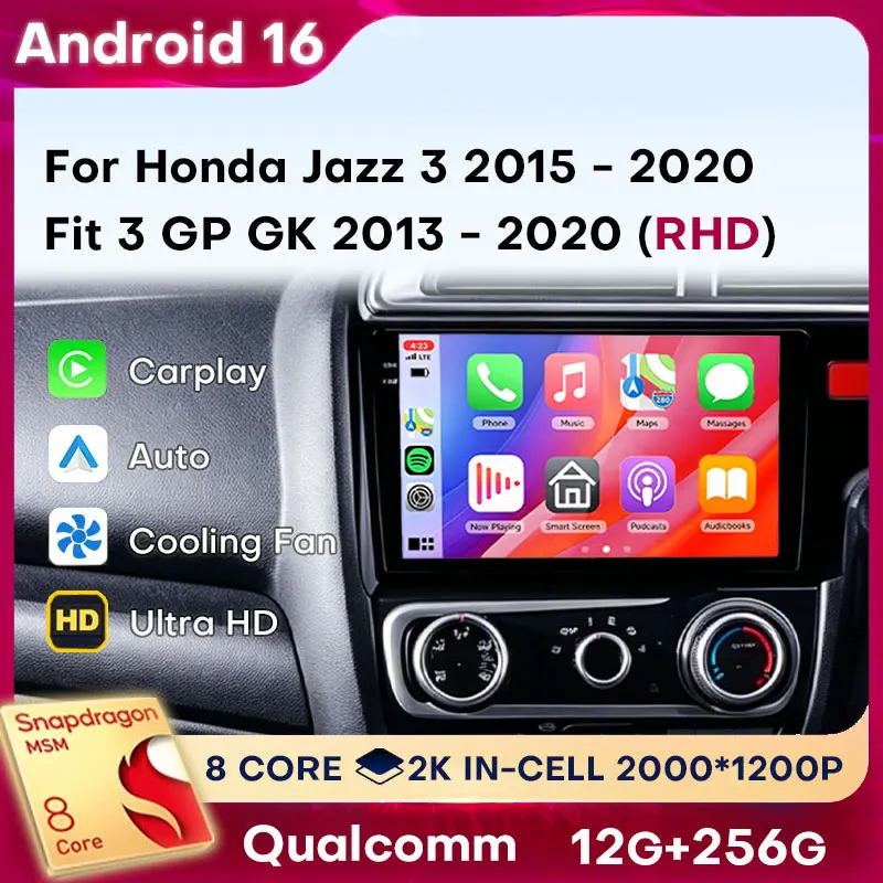 

Android 16 Carplay For Honda Jazz 3 2015 - 2020 Fit 3 GP GK 2013 - 2020 (RHD) BT Car Radio Audio Stereo 360 Camera Auto Video