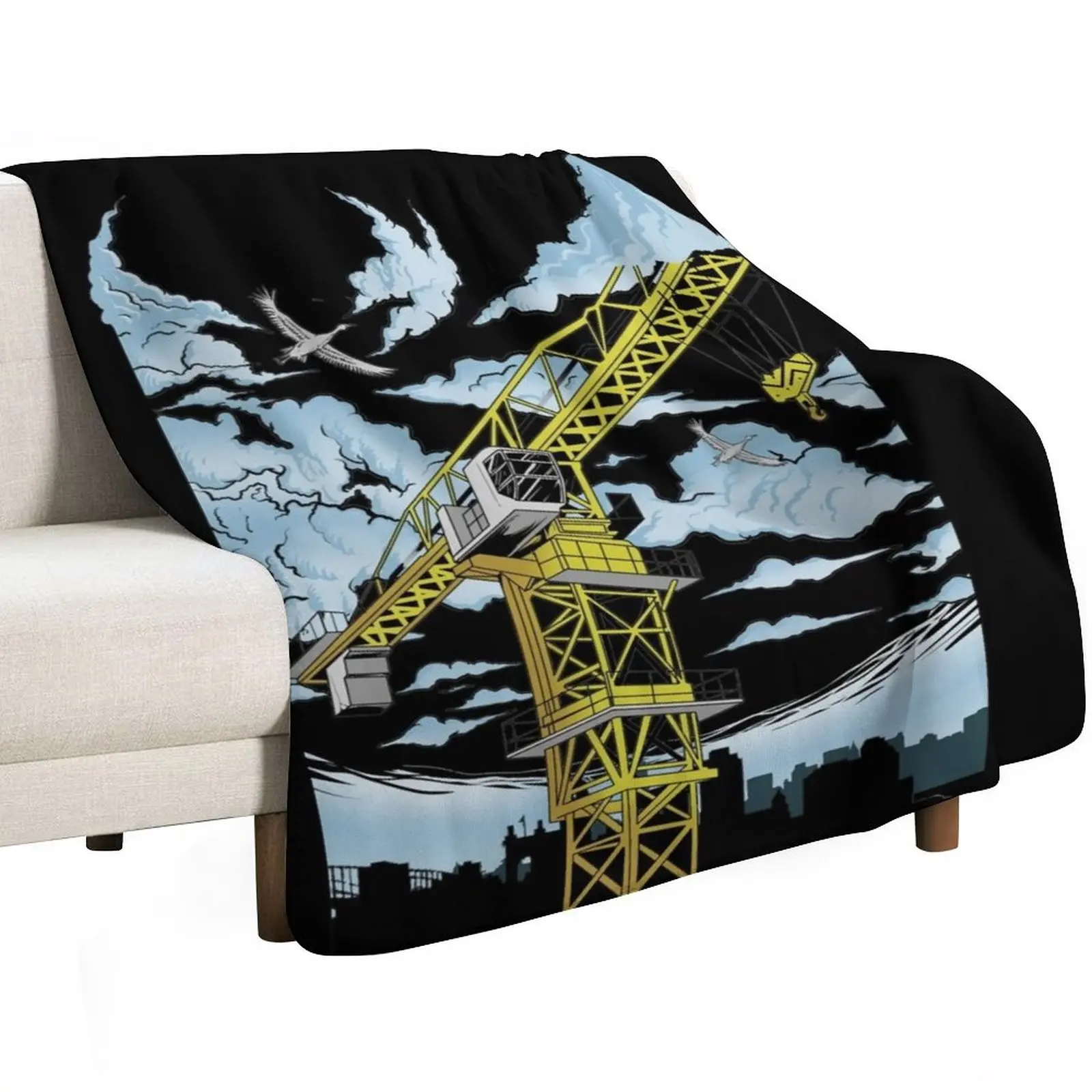 

Tower Cranes Work Throw Blanket Flannel Soft Plush Plaid Sleeping Bag Blankets