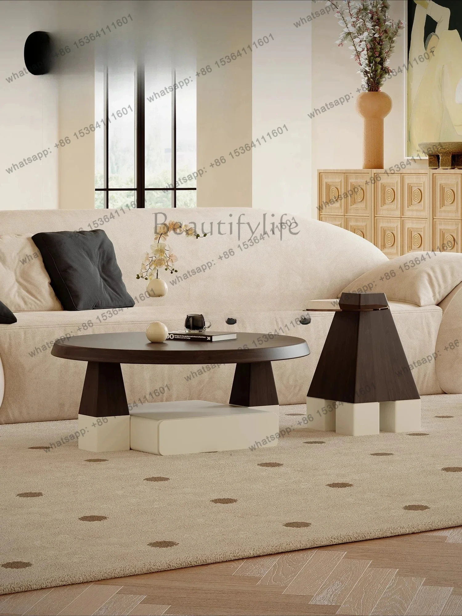 FGBlack Walnut Wood Irregular Combination Coffee Table Floor-standing Style Personality Creative Fashion