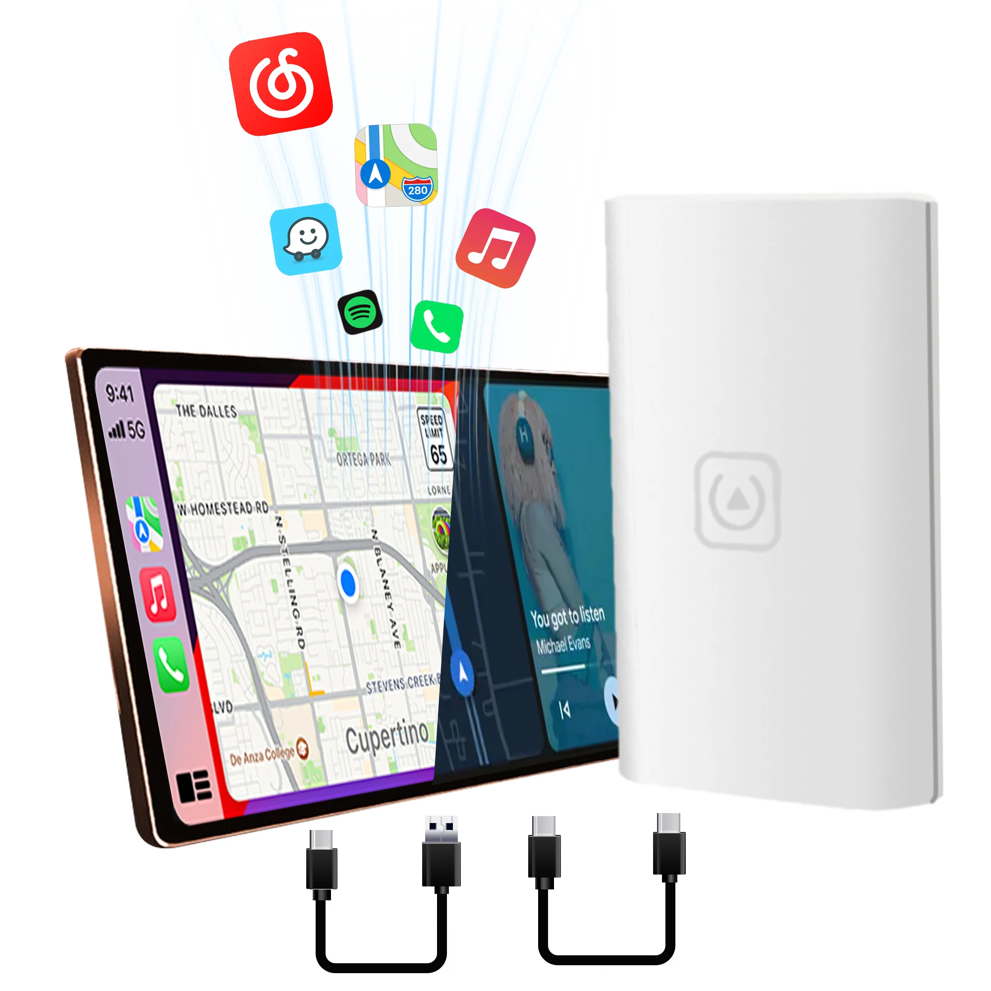 

2in1 Wireless CarPlay Adapter, Android Auto Smart USB Dongle Mini Box for iPhone iOS 10+ Andriod 11+ Plug &Play Fast Connection