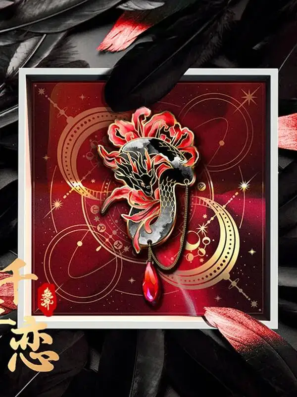 Chinese Dragon Red Spider Lily Enamel Pin With Crystal Tassel Vintage Zodiac Brooch Badge Fashion Jewelry Gift