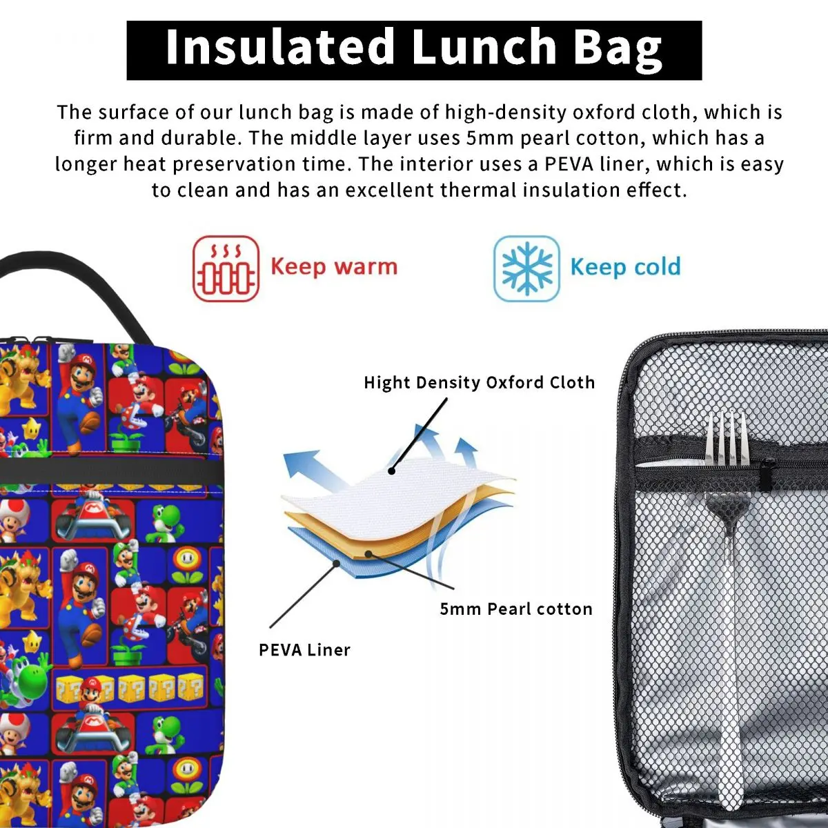 Custom M-Marioes Video Game Brothers And Friends Lunch Bag Women Cooler Thermal Insulated Lunch Box for Adult Office view 4