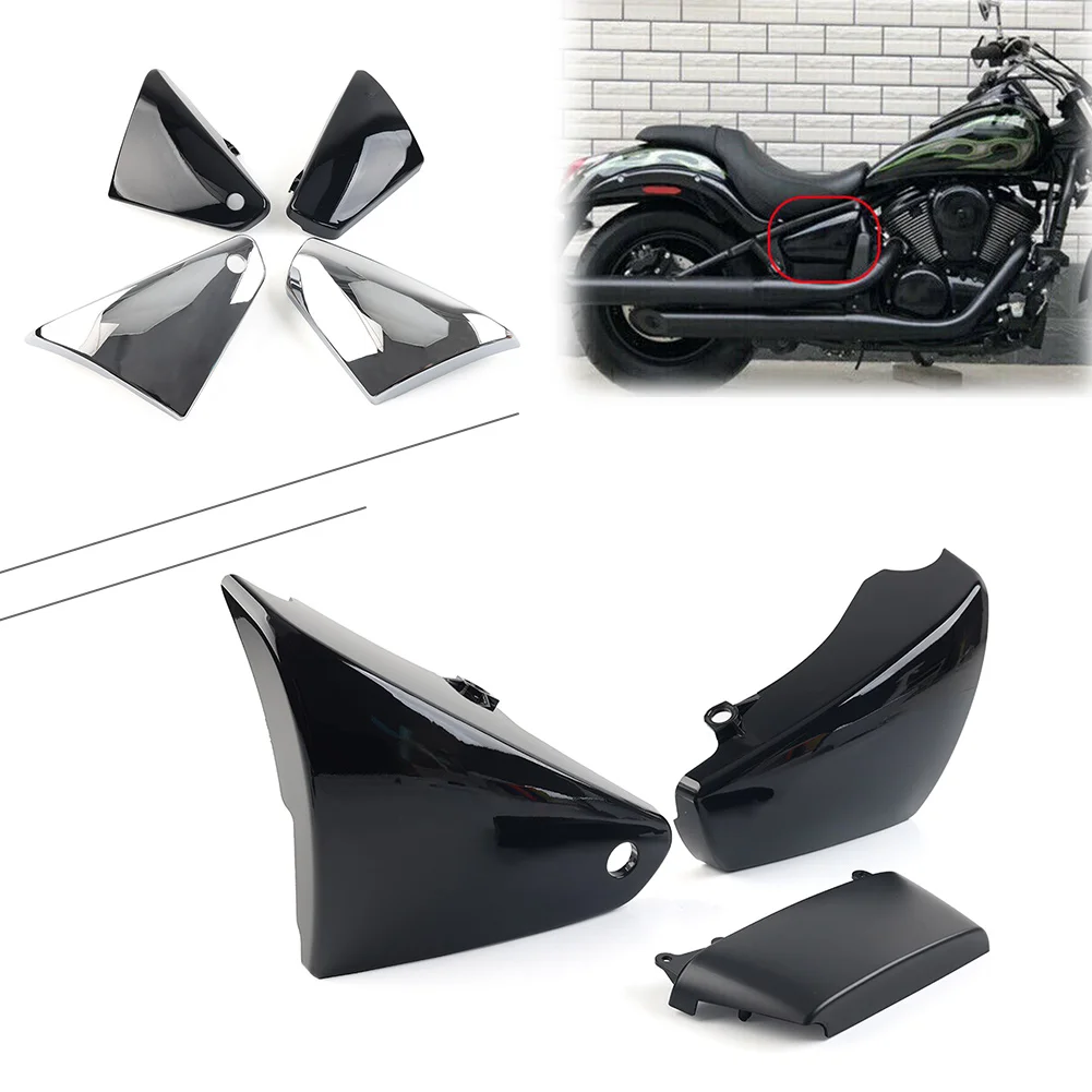 1 Pair Motorcycle Battery Side Fairing Covers for Kawasaki Vulcan VN900 Classic Custom 2006-2020 Glossy Black/Chrome