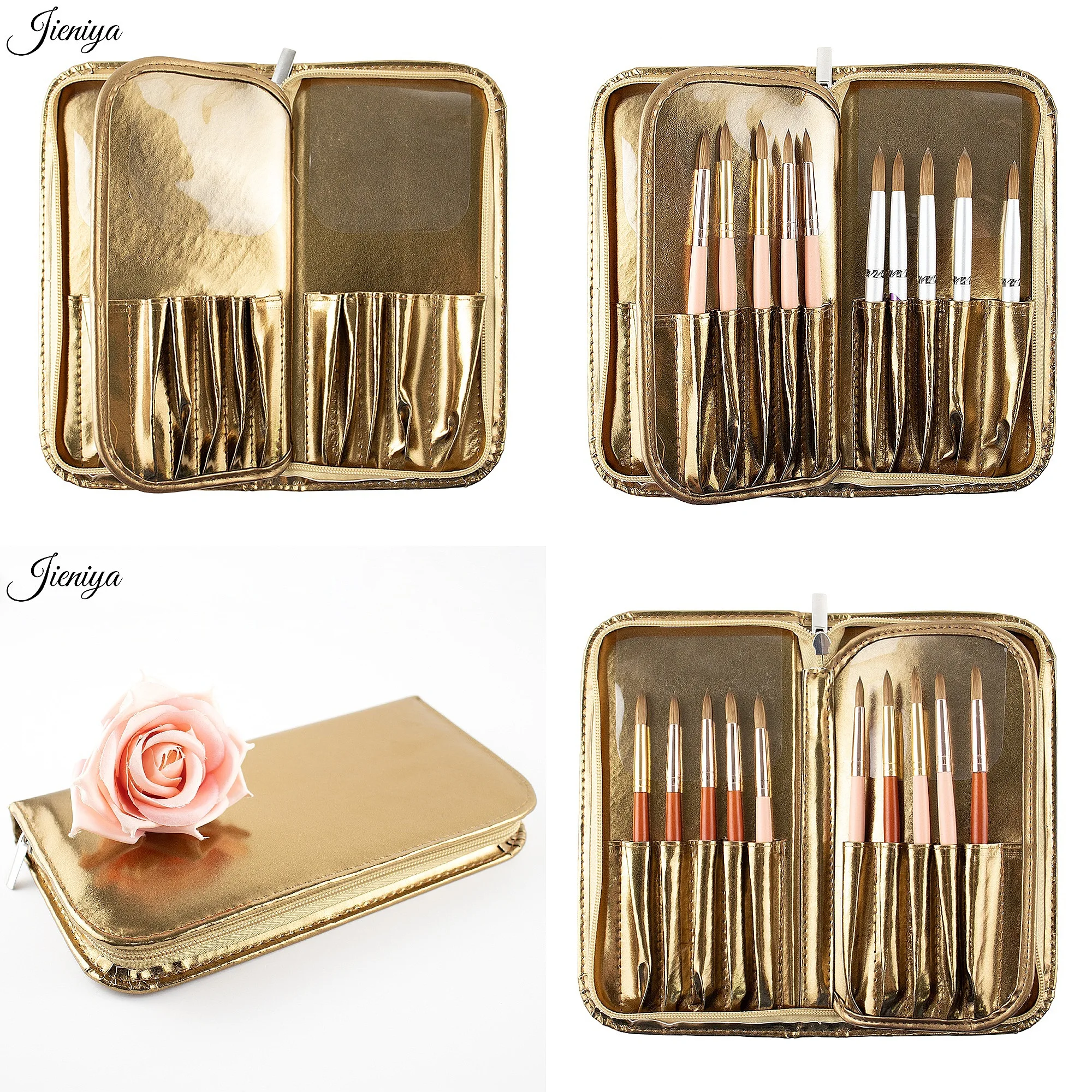 New Styles Gold Kolinsky Nail Brush Holder Gel Nail Brush Bag Makeup Storage Case