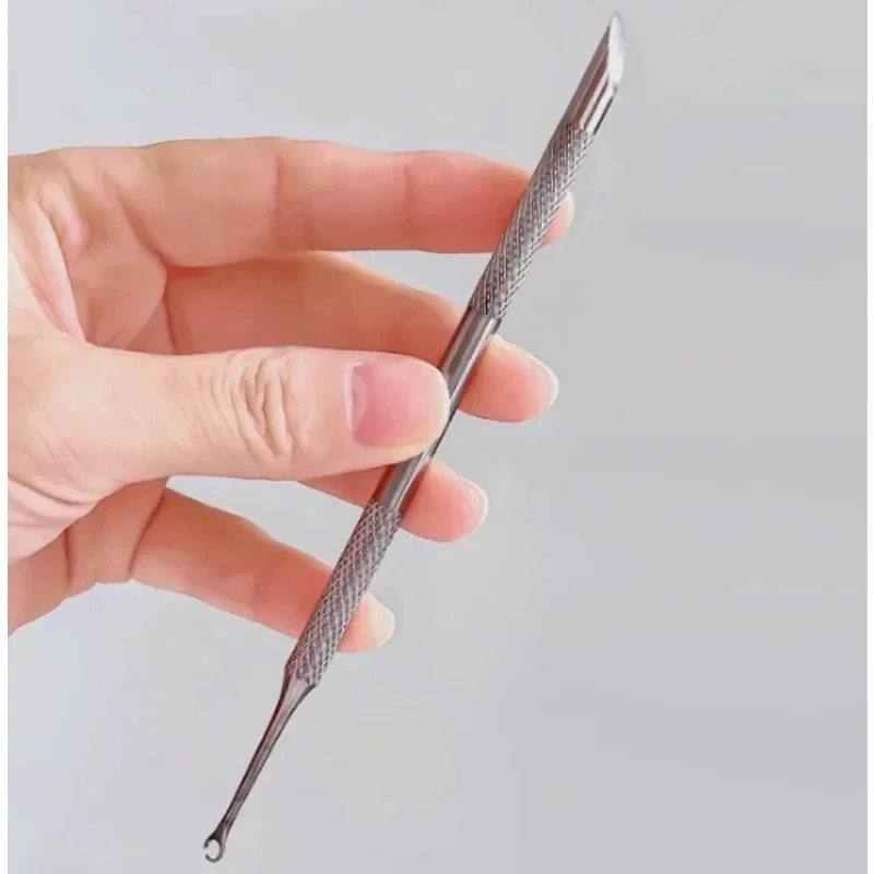 1/2 piezas de palitos de manicura de acero inoxidable de doble punta, lima biselada, cabeza redonda biselada, empujador de cutículas 4
