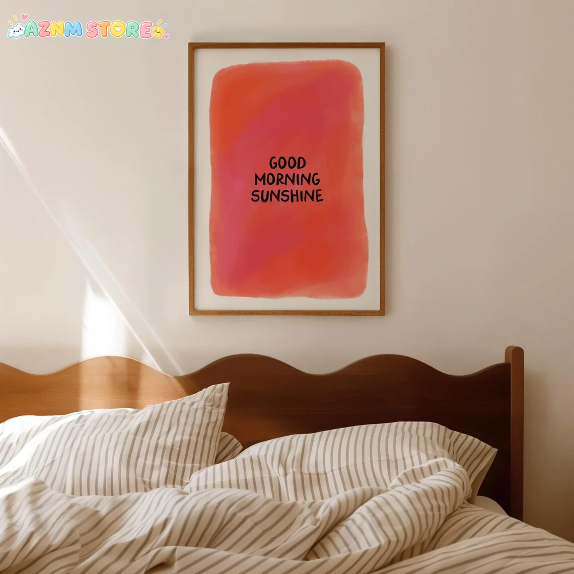 2027,1pc Hand-Painted Pink & Orange Sunshine Wall Art - Modern Vertical Good Morning Canvas Painting Suitable for Bedroom, Li