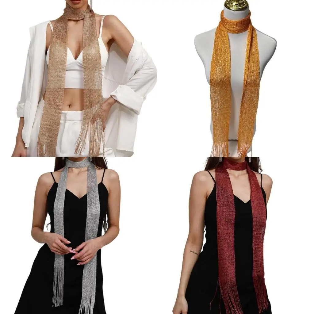 

652F Woman Thin Lace Tassels Scarf Wedding Church Neck Scarf Lightweight Scarf with Tassels for Banquets Decorative Scarf